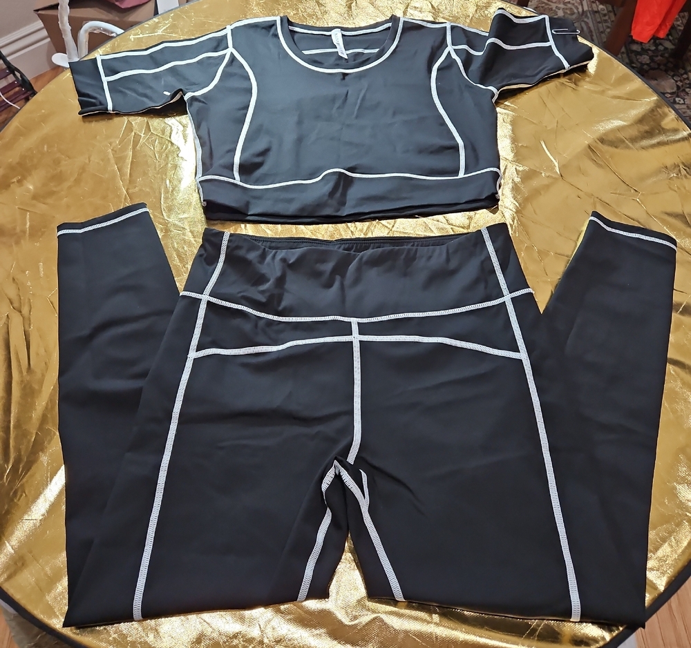 Women's Black Two-Piece Legging Set with White Accents